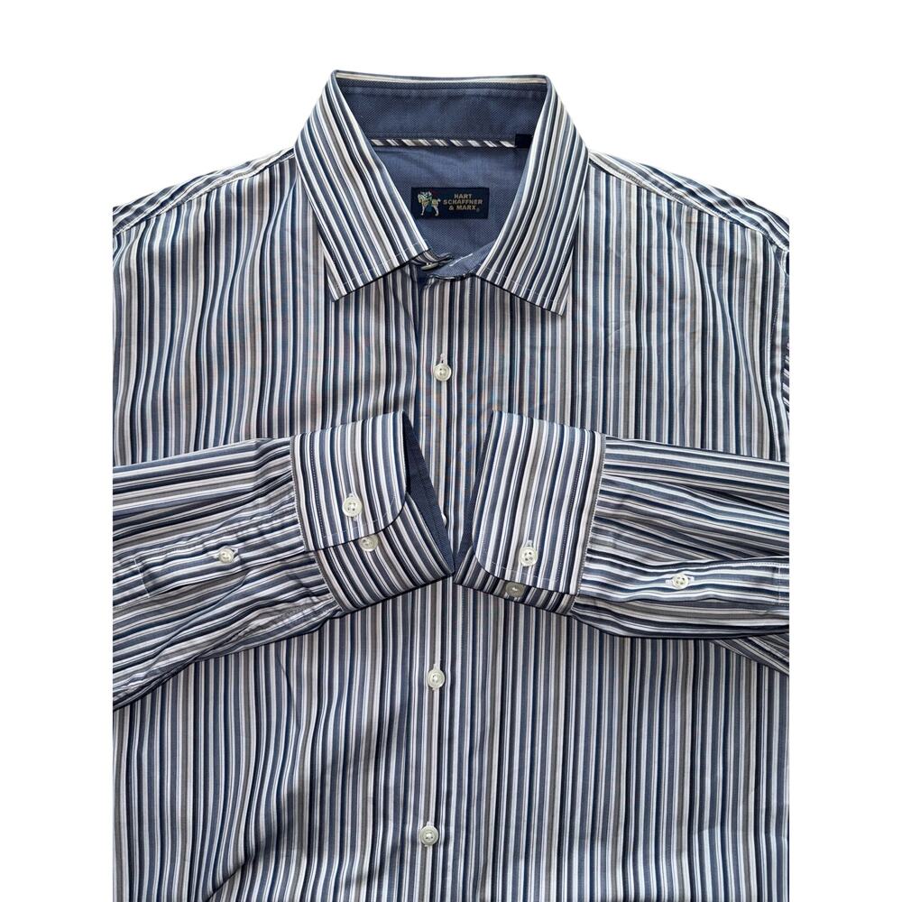 Hart Schaffner & Marx Men's Large Button Down Dress Shirt Stripped Casual Cotton